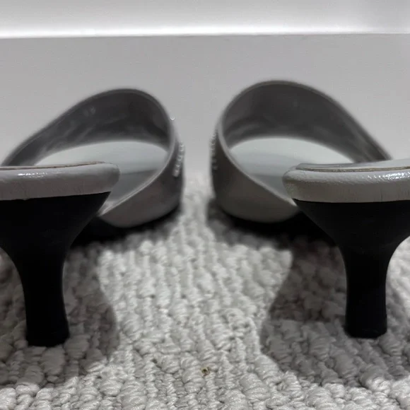 Sergio Rossi Grey Silver Satin Beaded Kitten Heels - Picture 2 of 6